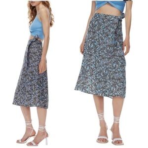 Aritizia Wilfred Outlander Linen Floral Wrap Skirt Blue XS